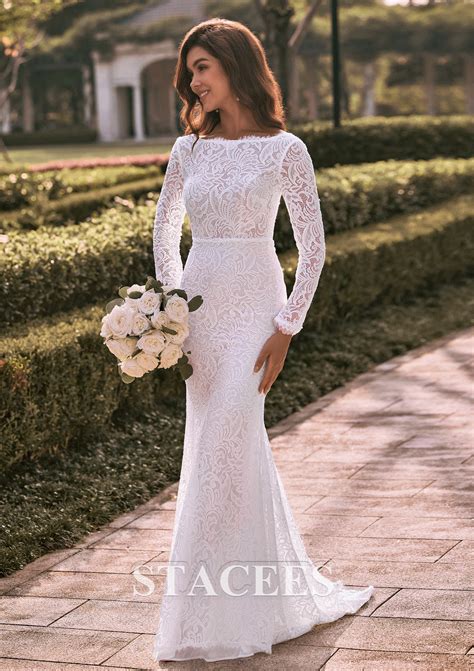 Trumpet/Mermaid Bateau Lace Full/Long Sleeve Sweep Train Wedding Dress