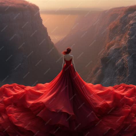 Premium AI Image | Stunning Red Dress Fashion Illustration with