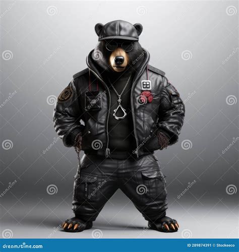 Hip-hop Black Bear: a 3d Render of a Japanese Bear in Rap Outfit Stock