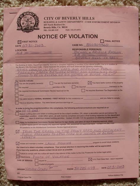 Parking Violation Notice Template