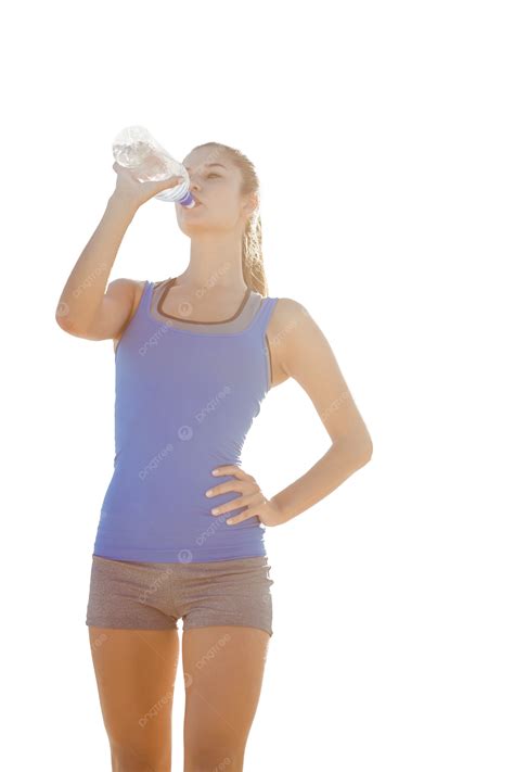 Beautiful Fit Brunette Drinking Water Working Out Sportswear Outdoors