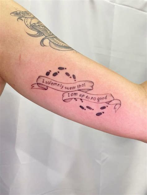 mischief managed banner harry potter tattoo   footprints