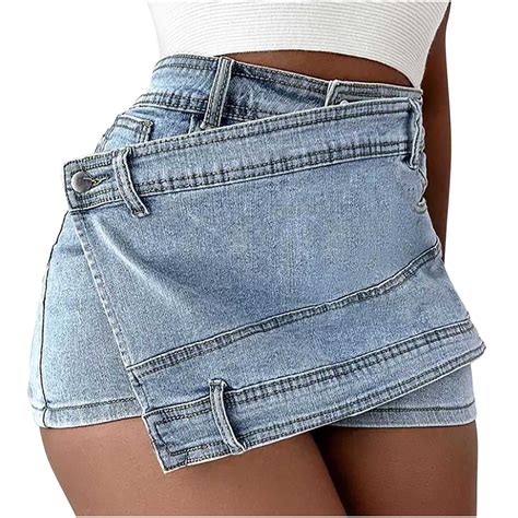 JNGSA Women's Mini Denim Skirts Short Jean Skirt High Waist Irregular