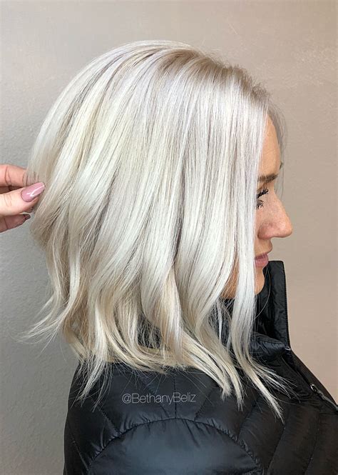 Platinum blonde bleach and tone Aline lob haircut Ice Blonde Hair, Icy