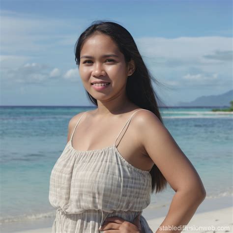 filipino woman posing   camera   beach  real life prompts