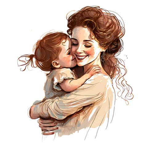 Mother And Daughter Romantic Warm Mothers Day Festival Pattern Cartoon ...