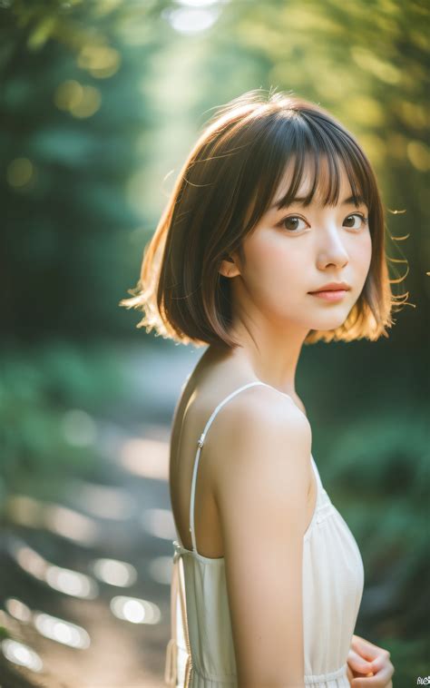 A woman in a white dress standing in a forest - SeaArt AI