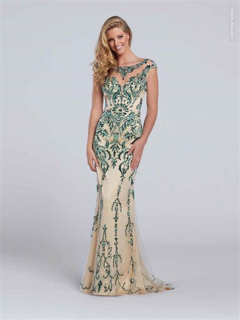 Vestido de Festa – Verde com brilho e fundo nude - Josephine Noivas