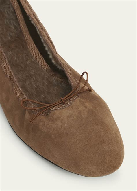 THE ROW Awar Suede Bow Heeled Ballerina Flats - Bergdorf Goodman