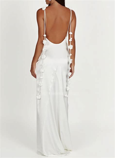 Boho Floral Backless Sheath/Column Wedding Dresses With Satin - Missacc