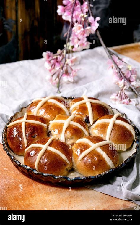 traditional homemade hot cross buns  easter stock photo alamy