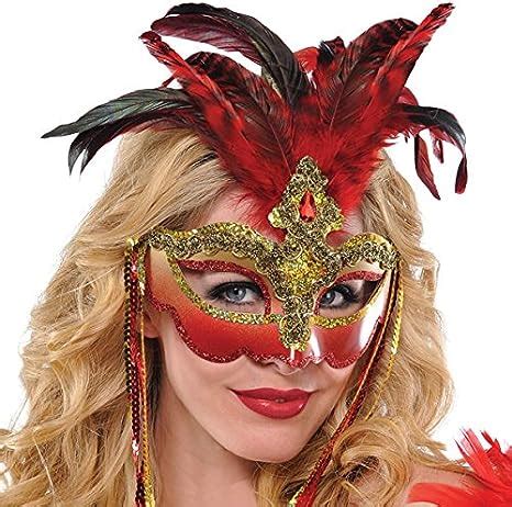 Adult Luxe Venetian Red Feather Masquerade Mask | $17.99 | The Costume Land