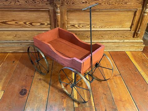 Handmade Rustic Looking Wood & Welded Metal Wagon With Spoked Wagon