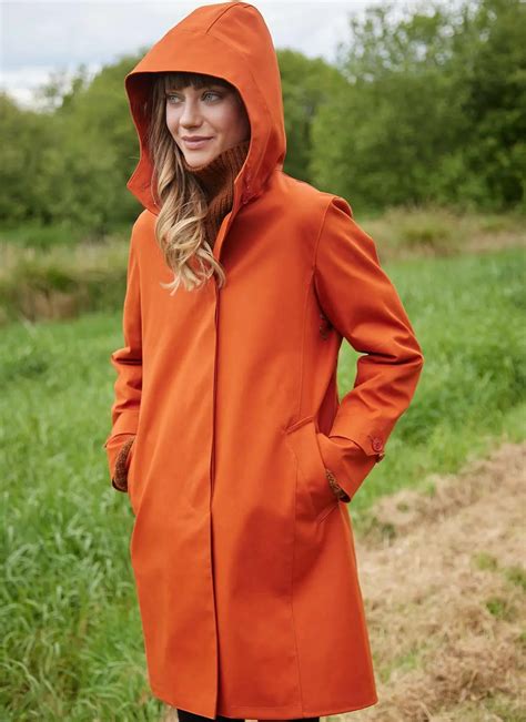 hooded mackintosh coat terracotta blarney