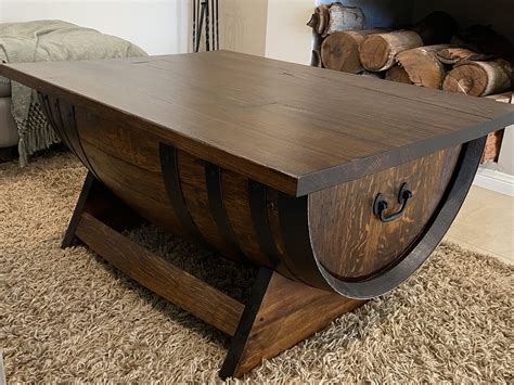 Half Barrel Coffee Table | Rustic Storage Wine Barrel Table – Rustic