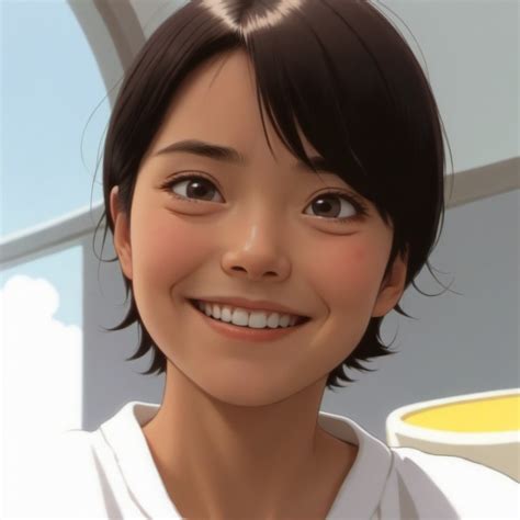 woman  black hair studio ghibli smile stable diffusion