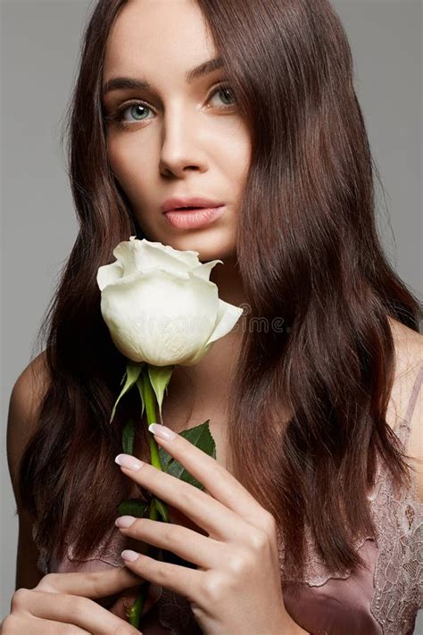 Beautiful Nude Make-up Woman with Flower Stock Image - Image of model