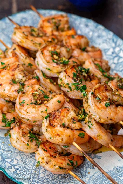 Grilled Shrimp Recipe with Roasted Garlic Herb Sauce - Easy Healthy