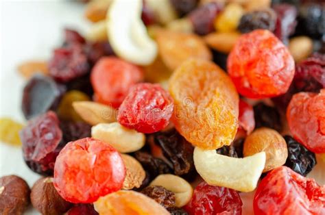 Mix of Dried Fruits and Nuts Close Up Background Stock Image - Image of ...