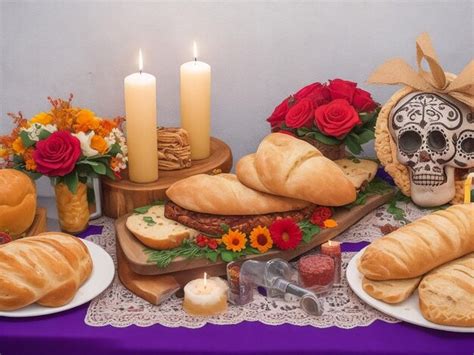 Premium AI Image | Day of the dead altar with bread and candles