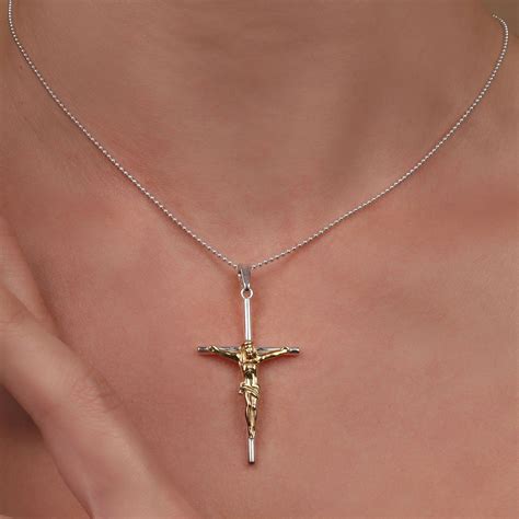 unisex medium jesus crucifix cross pendant necklace  tone gold sterli