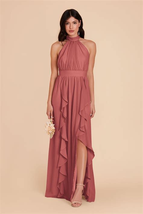 Joyce Wild Rose Chiffon Halter Bridesmaid Dress | Birdy Grey