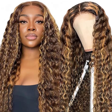 PYY Highlight Ombre Deep Wave Human Hair Wig, 13x4 HD Transparent Lace