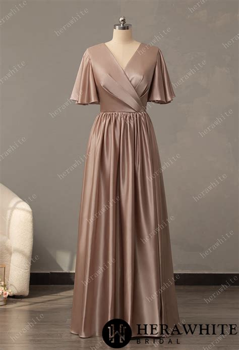 V-Neck Long Short Sleeve Bridesmaid Dress