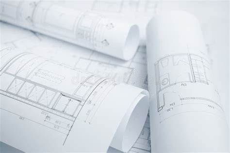 Architectural Drawing Paper Rolls of a Dwelling Stock Image - Image of ...