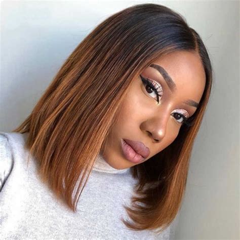 Fast Shipping WoWEbony Blunt Cut Bob Ombre Color Preplucked Lace Wig ...