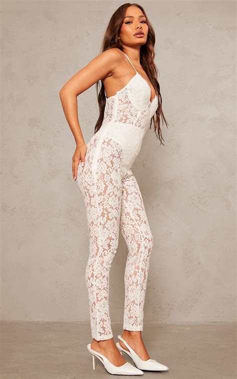 Petite White Woven Lace Jumpsuit | Petite | PrettyLittleThing