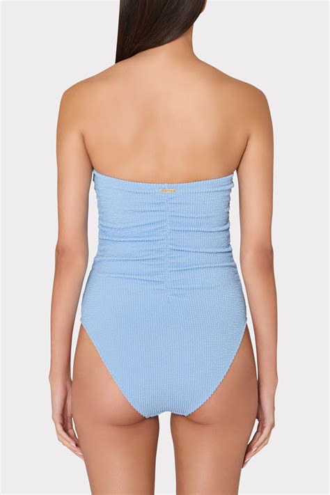 Textured Ruched One Piece Swimsuit in Light Blue | MILLY
