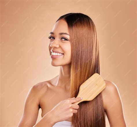 Premium Photo | Woman beauty and brush hair portrait for growth and