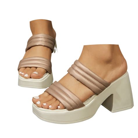 Platform Slip on Sandals for Women 2025 Fashion Casual Square Toe Wide