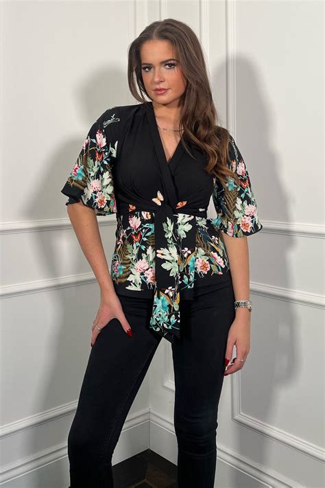 Jessy Angel Sleeves Wrap Detail Top Black