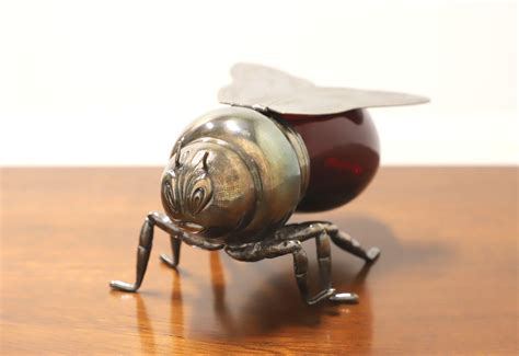 TEGHINI FIRENZE Italian Silver Plate and Ruby Glass Honey Bee Pot at
