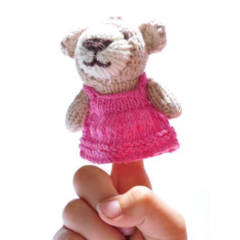 Bear Finger Puppet in Textured Pink Dress – ChunkiChilli