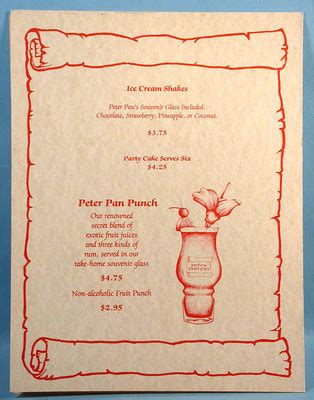 Peter Pan Inn Restaurant Original Menu Urbana Maryland Dining Landmark ...