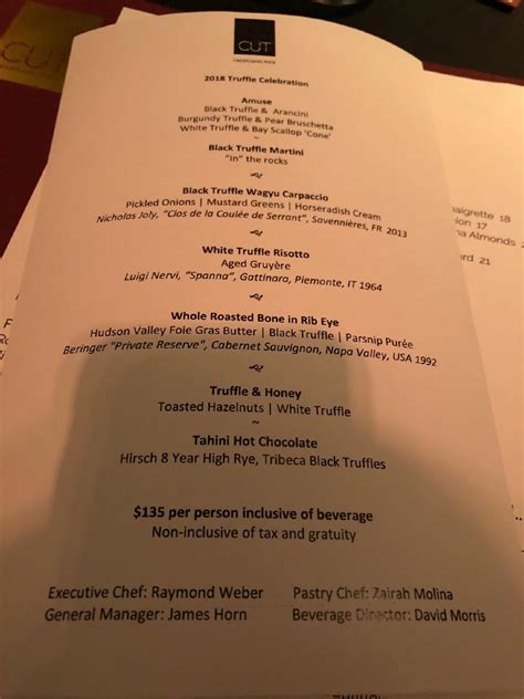 Menu at CUT by Wolfgang Puck steakhouse, New York City