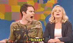 hisses saturday night  gif bill hader hisses hiss discover