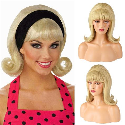 LONAI Retro Blonde Wig 50s 60s 70s Wig with Bangs for Women Beehive