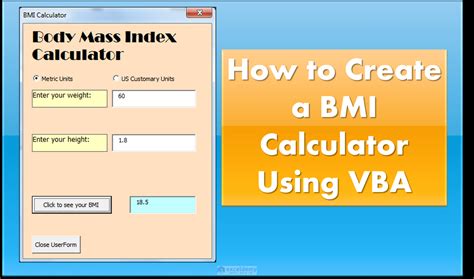 create  body mass index bmi calculator  excel  vba