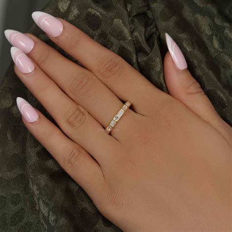 Bezel Set Emerald Cut Diamond Band-lab Grown Wedding Ring-full Eternity