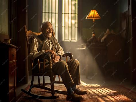 Premium AI Image | Old man sitting in rocking chair in a room with