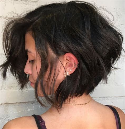 Side-Parted Tousled Brunette Bob | Short hairstyles for thick hair
