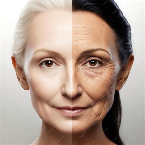 Womans Face Showing a Comparison Between Youthful Skin and Aged Skin