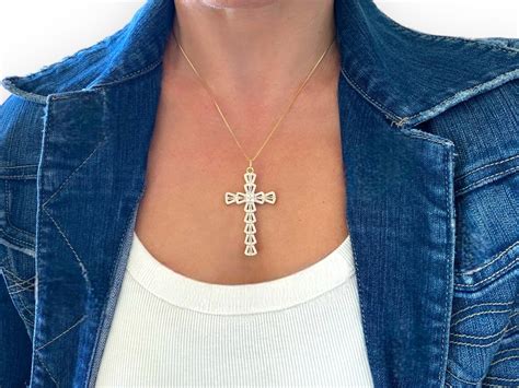 large gold cross necklace cz diamond cross pendant extra large gold