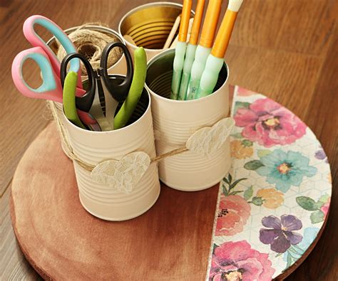 diy cute tabletop organizer  metal cans  steps  pictures