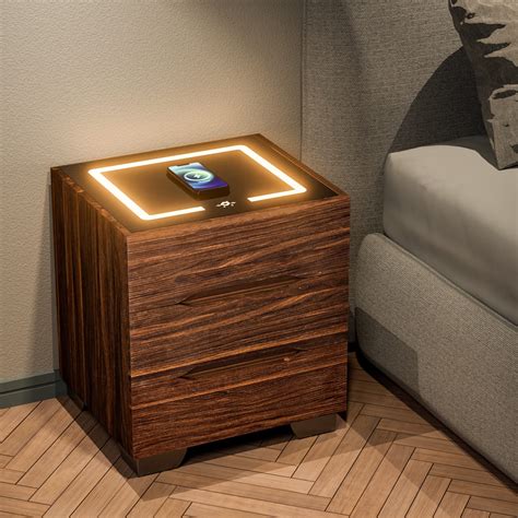 Smart Nightstands with Wireless Charging Station and LED Lights, High