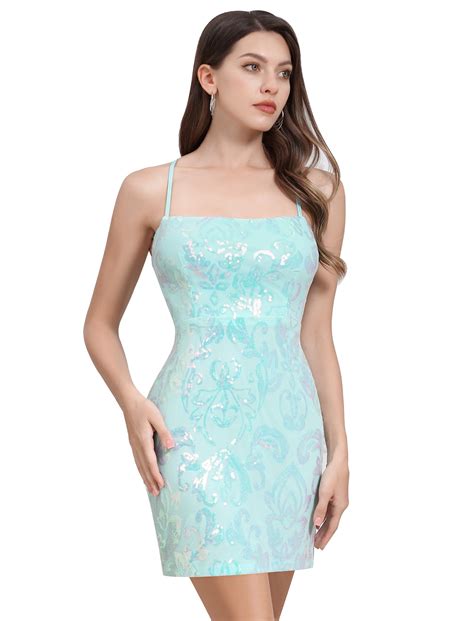 IBTOM CASTLE Women's Sequin Mini Dress Sparkly Glitter Strap V-Neck